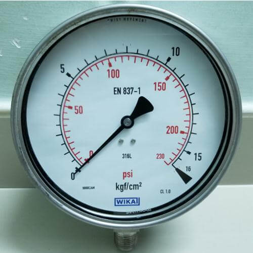 Đồng hồ đo áp suất WIKA chính hãng mặt 160mm thang đo 16 bar